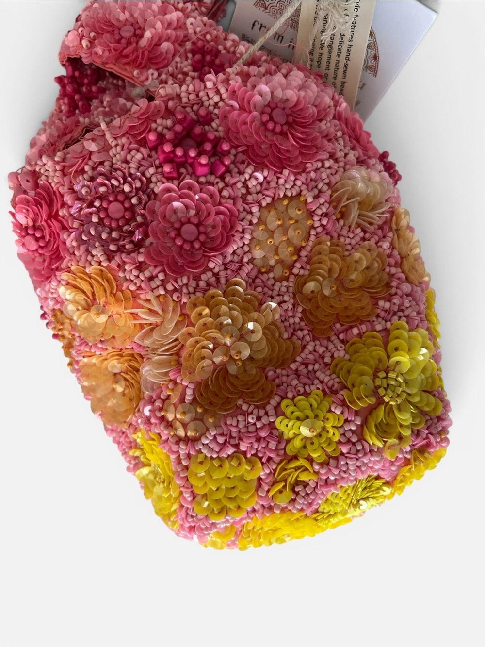 Pink & Yellow Hand Beaded Mini Bucket Bag - Picture 4 of 10